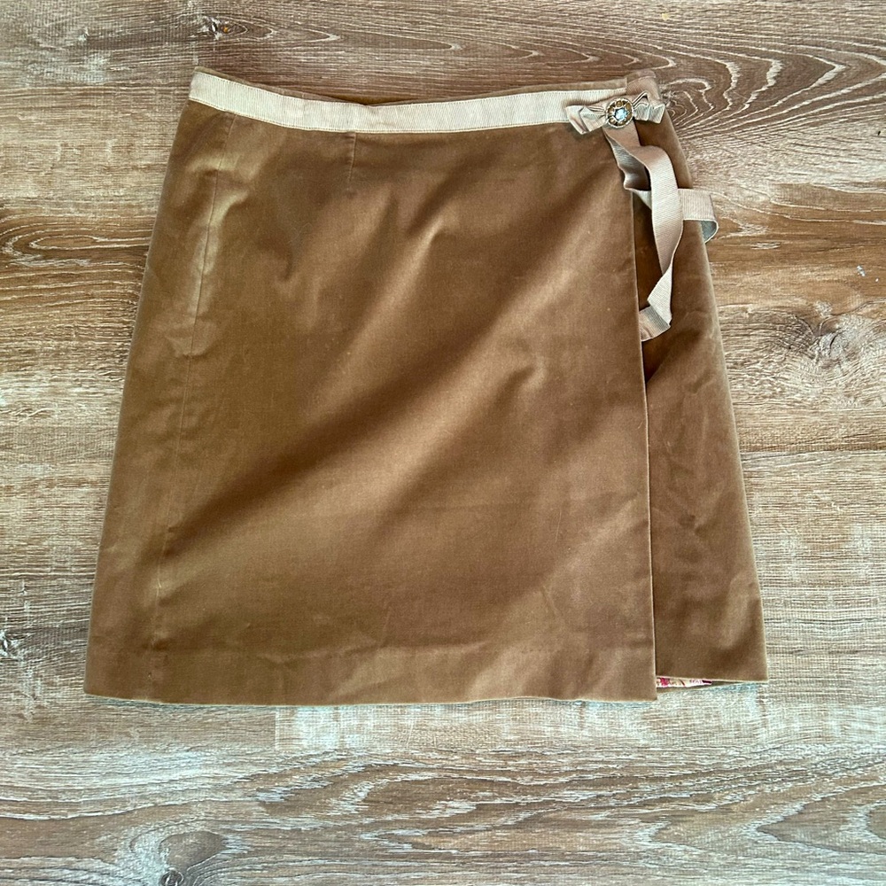 Vertigo Paris Wraparound Mini Skirt in Brown Velvet Size M